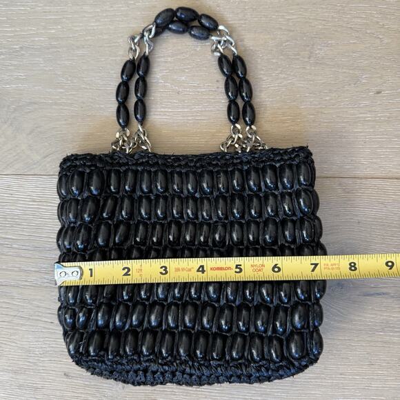 VTG 60's Black Beaded Mod Hand Bag made in Japan Chain Detail Handles Mantessa - Picture 5 of 7